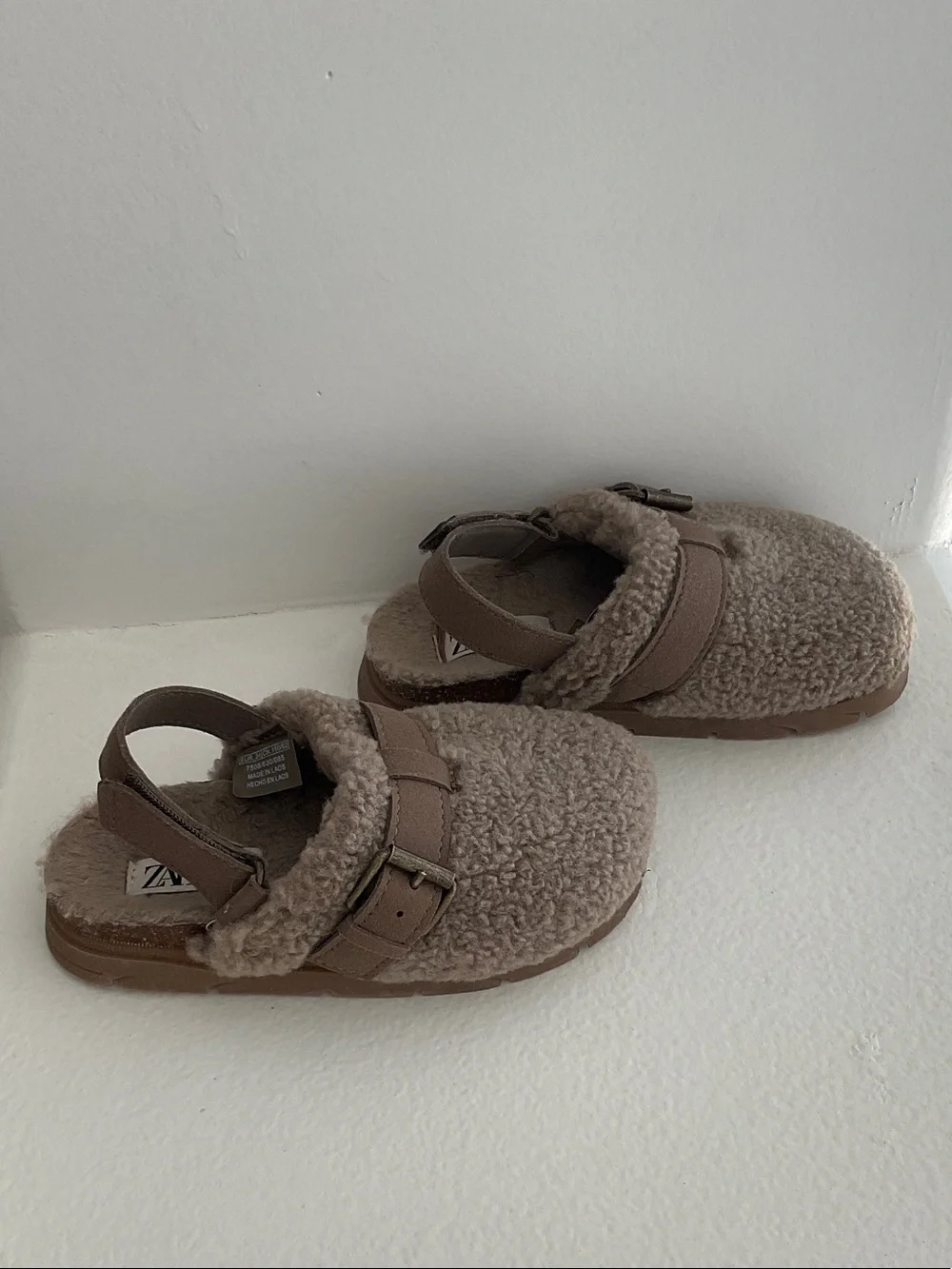 Zara Kids Taupe Fleece Clog Mules